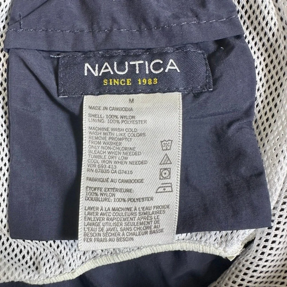 Nautica Mens Navy Blue Striped Swim Trunks Mesh Lined Board Shorts Size M